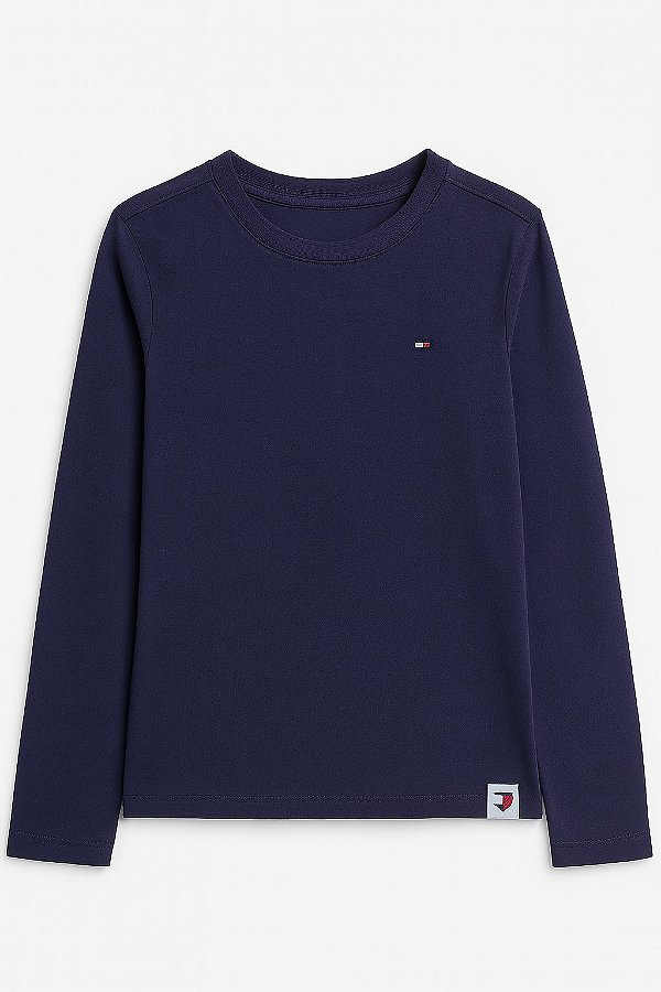 Blusa de Manga Longa Tommy Hilfiger, gola redonda - Azul Marinho
