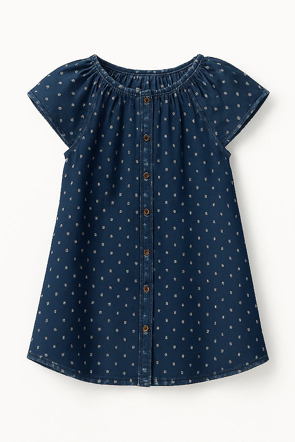 Vestido GAP, jeans, manga curta - Poá