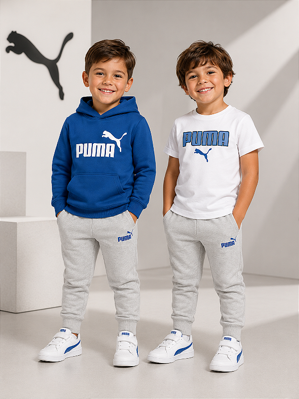 Conjunto Puma Infantil 3 Peças – Moletom, Camiseta e Calça