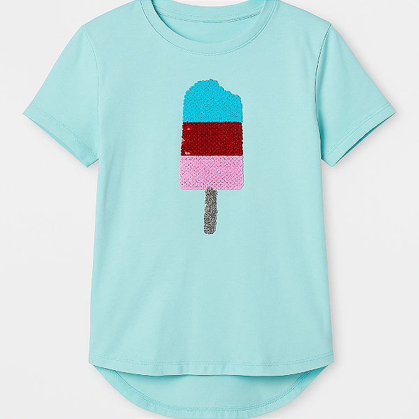 Camiseta GAP, manga curta, em algodão - Picolé de paetê*