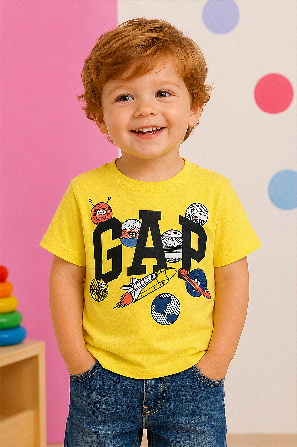 Camiseta GAP, manga curta, em algodão - Planetas