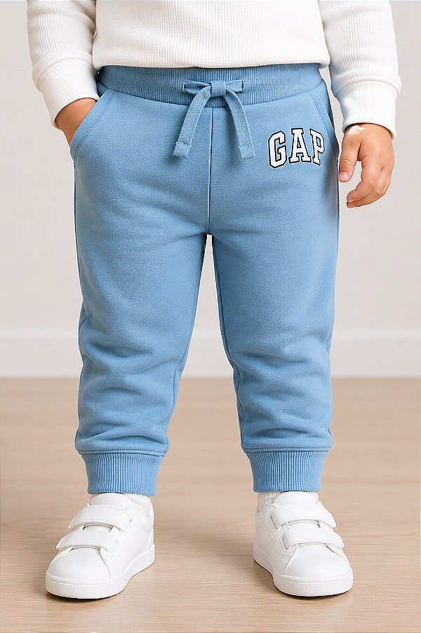 Calça de Moletom Infantil GAP Flanelada com Cós Ajustável e Punho Canelado - Azul