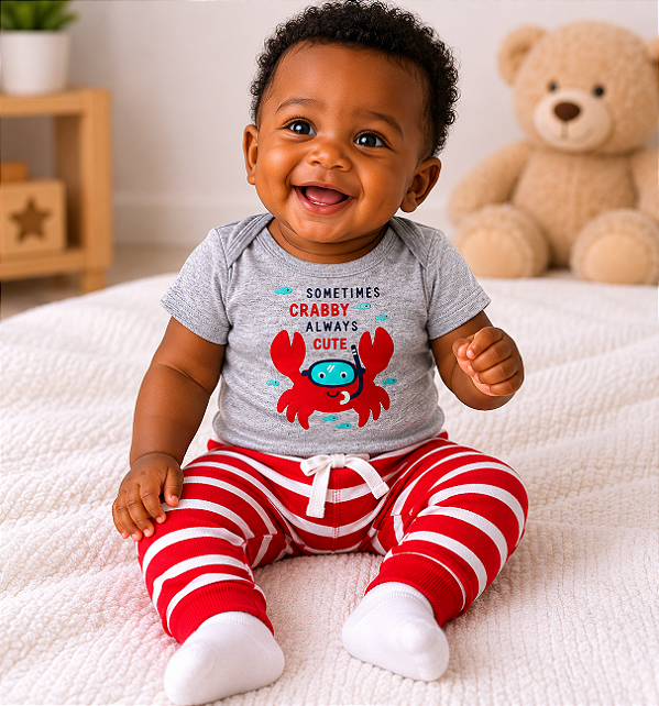 Conjunto Carter's - Body e calça de algodão - Caranguejo