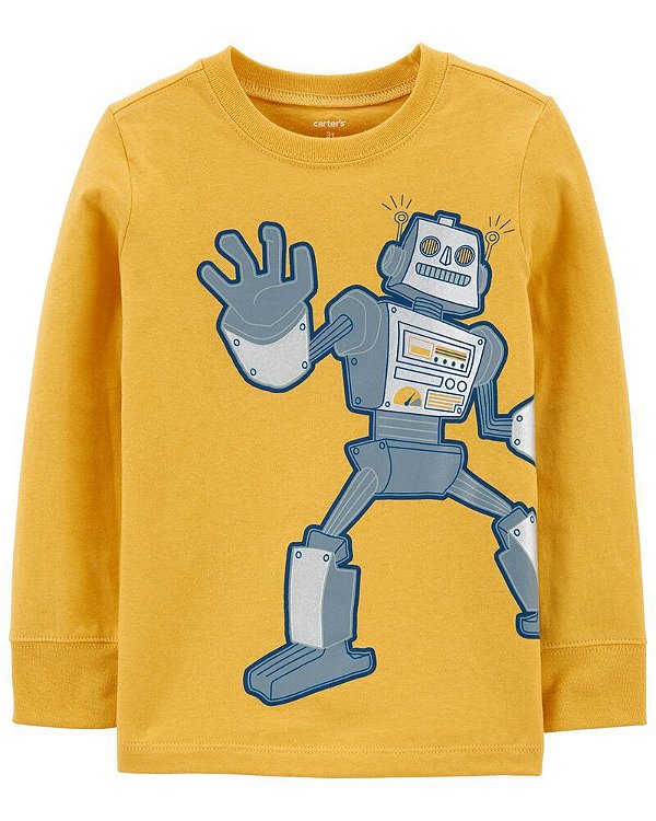 Camiseta Carter's, manga longa, em algodão - Robô