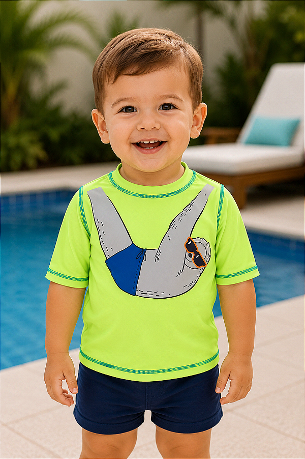 Camiseta de banho Carter's, com proteção solar UPF 50+ - Preguiça Neon