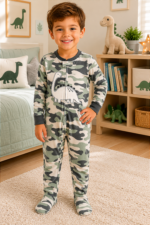 Pijama/Macacão de inverno Carter's (Plush/ Fleece) - Dinossauro Camuflado