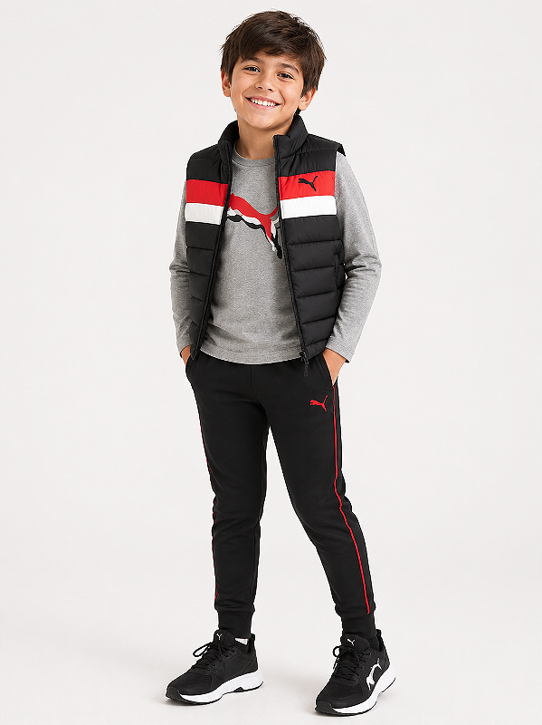Conjunto Puma - Colete, camisa de manga longa e calça de moletom