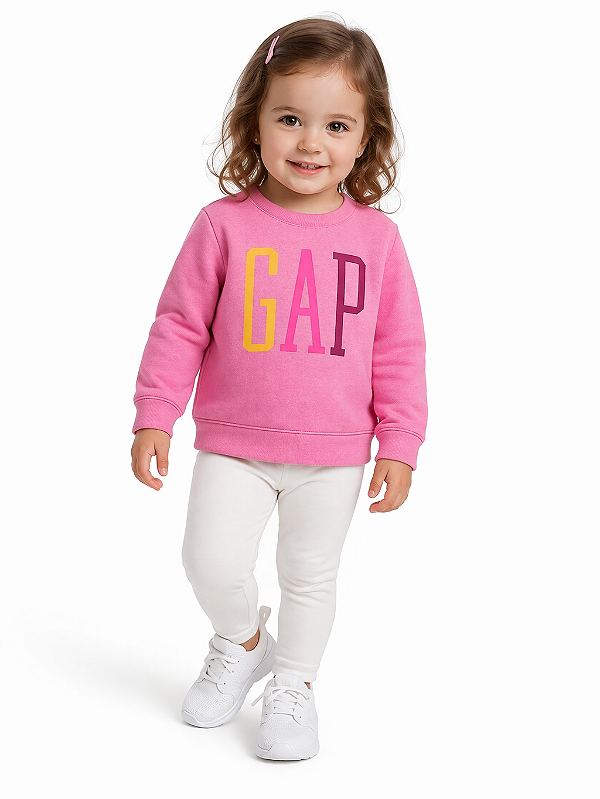 Agasalho Infantil GAP de Moletom Flanelado com Gola Redonda e Logo Colorido - Rosa