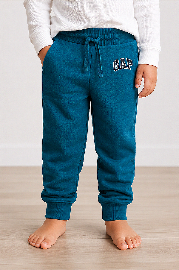 Calça de Moletom Infantil GAP Flanelada com Cós Ajustável e Punho Canelado - Azul