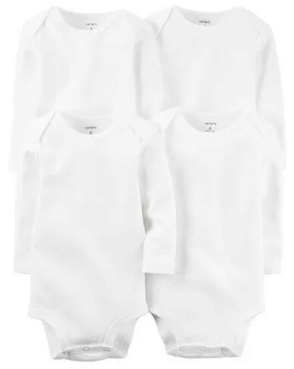 Kit de bodies Carter's - 4 bodies manga longa - Brancos