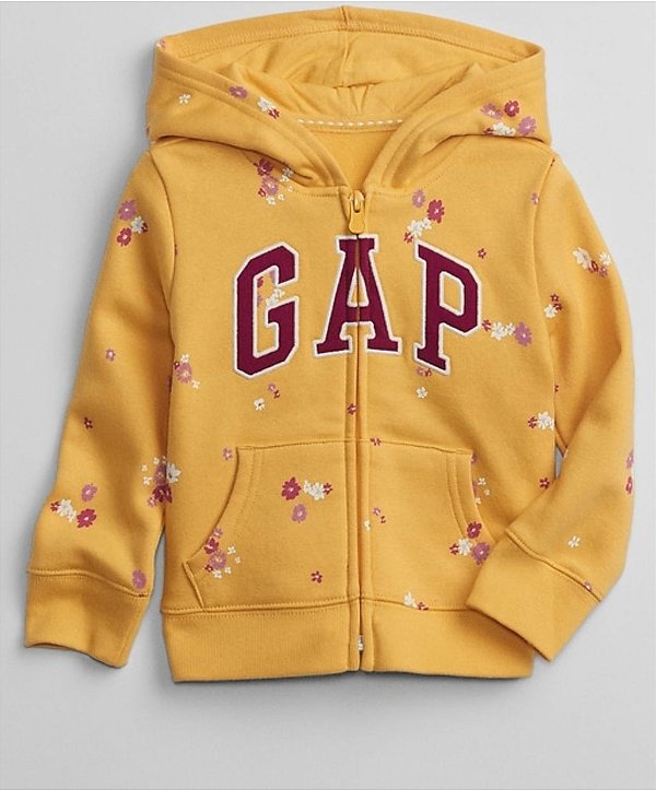 Agasalho Infantil GAP de Moletom Flanelado com Capuz, Zíper Frontal e Bolso Canguru - Primavera