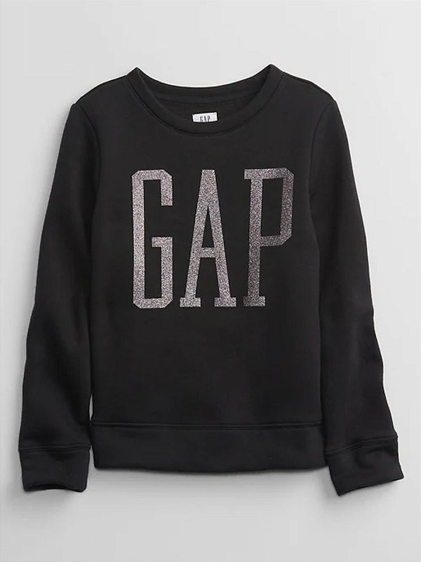 Agasalho Infantil GAP de Moletom Flanelado com Brilho e Gola Redonda - Preto