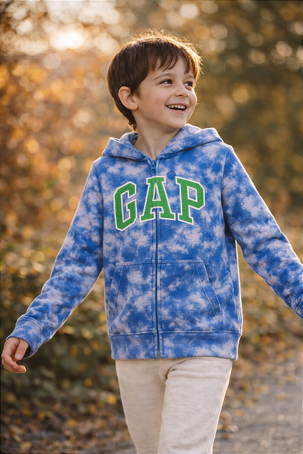 Agasalho Infantil GAP de Moletom Flanelado com Capuz, Zíper Frontal e Bolso Canguru - Tie dye