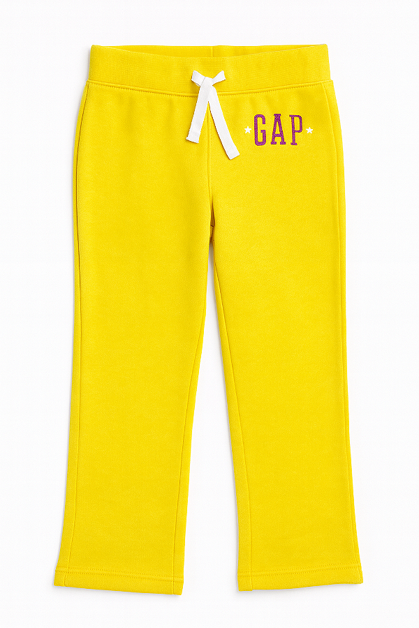 Calça de Moletom Infantil GAP Flanelada com Cós Ajustável e Punho Canelado - Amarelo