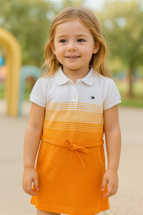 Vestido Tommy Hilfiger, gola polo - Pôr do sol