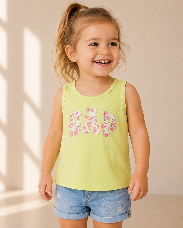 Camiseta GAP, regata, em algodão - Logo com glitter