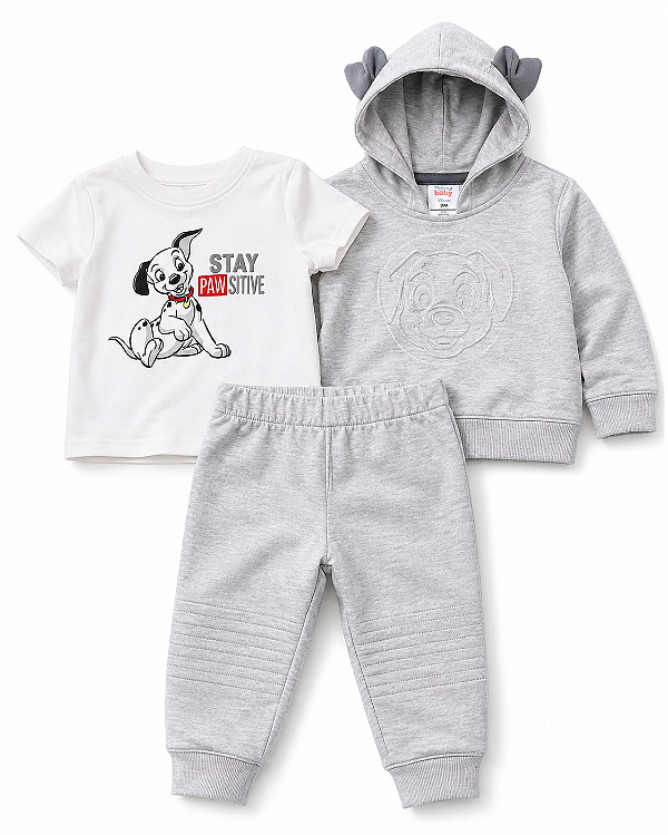 Conjunto Disney Baby - Moletom com capuz, camiseta e calça - 101 Dalmatas