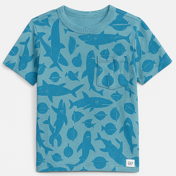 Camiseta GAP, manga curta, em algodão - Tubarões