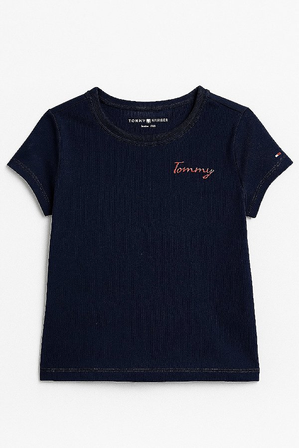 Camiseta Clássica Tommy Hilfiger, manga curta, em algodão - Marinho