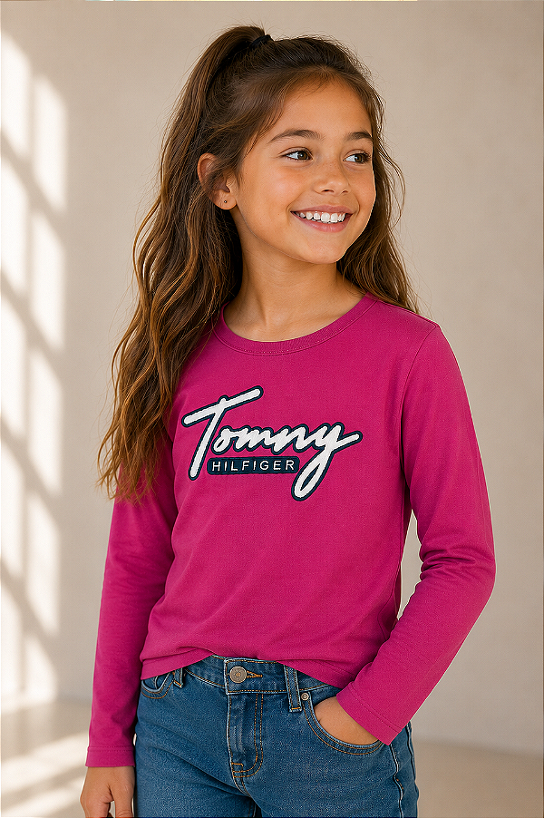 Camiseta Tommy, manga longa, em algodão - Pink