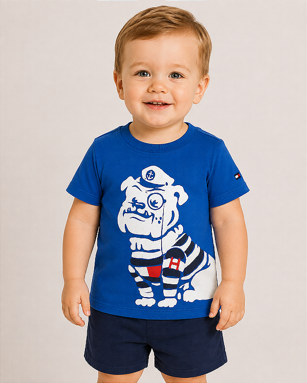 Camiseta Baby Tommy Hilfiger Infantil Estampada Logo Bordado Original - Bulldog