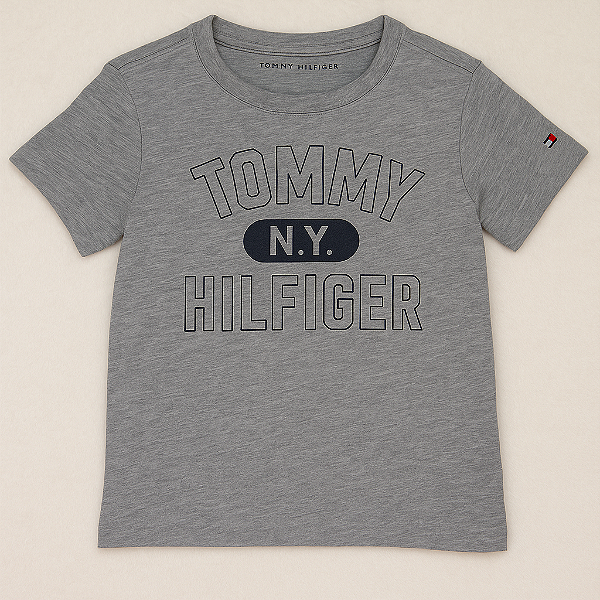Camiseta Tommy, manga curta, em algodão - Cinza