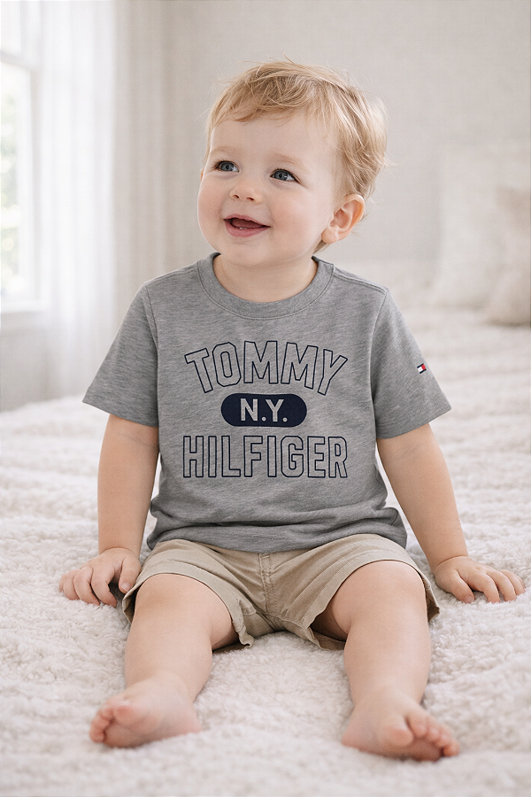 Camiseta Tommy, manga curta, em algodão - Cinza