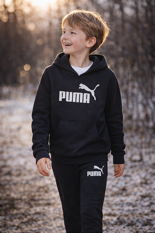 Conjunto Moletom e Camiseta Puma - Preto/ Branco/ Prata