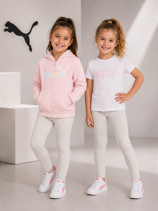Conjunto Puma - Moletom, calça legging e Camiseta - Rosa/ Lilás/ Cinza