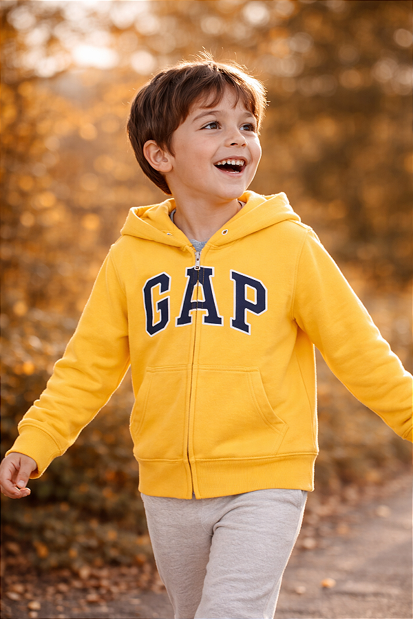 Agasalho GAP ( moletom flanelado ), com zíper e capuz - Amarelo