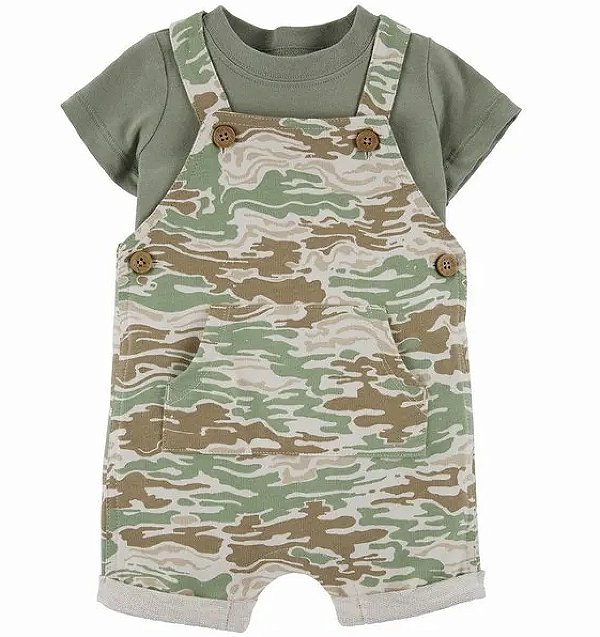 Conjunto Carter's - Jardineira e camiseta - Camuflado/ Verde/Bege