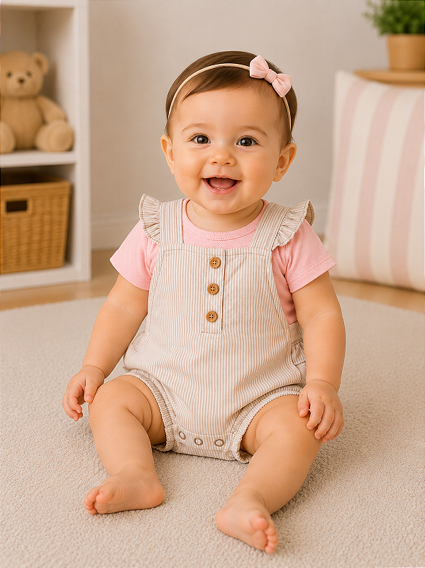 Conjunto Carter's - Jardineira e camiseta - Rosa e listrado