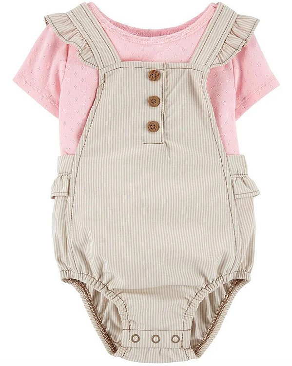 Conjunto Carter's - Jardineira e camiseta - Rosa e listrado