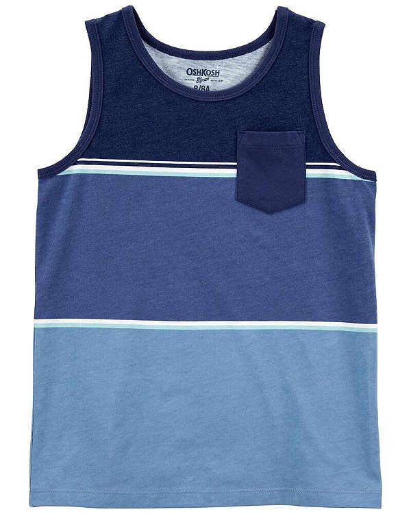 Camiseta OshKosh, regata, em algodão - Azul/ Listrado