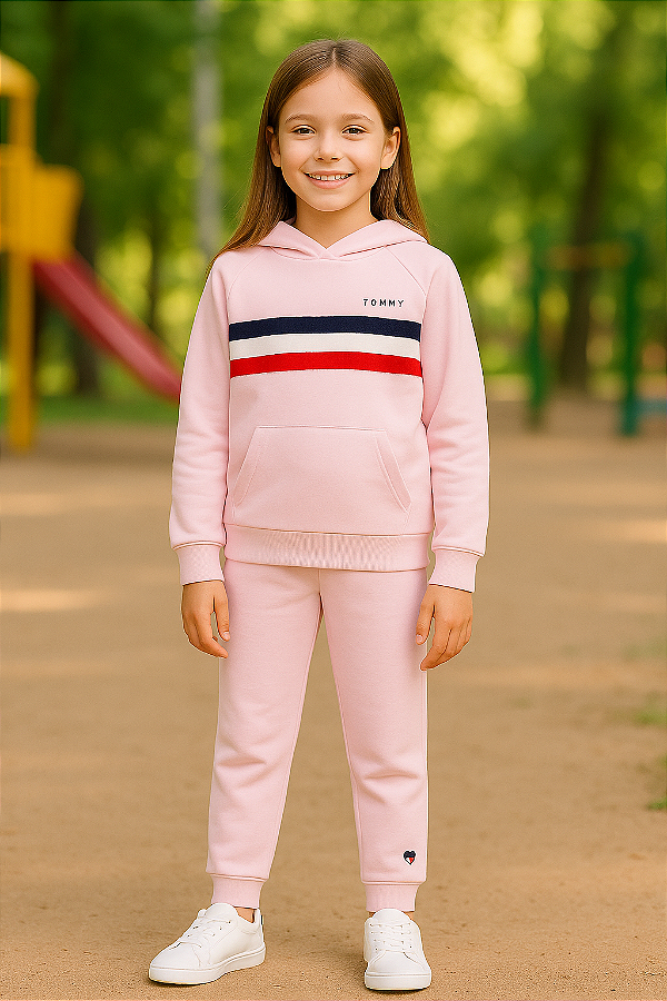 Conjunto Moletom Infantil Tommy Hilfiger Casaco e Calça Original - Rosa