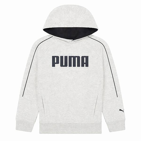 Moletom Puma Flanelado, com capuz, Infantil - Cinza com logo preto