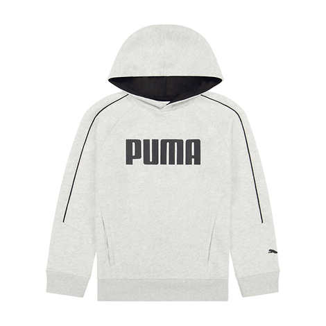 Moletom Puma Flanelado, com capuz, Infantil - Cinza com logo preto