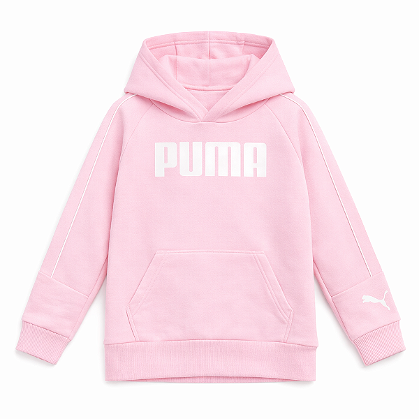 Moletom Puma Flanelado, com capuz, Infantil - Rosa com logo branco
