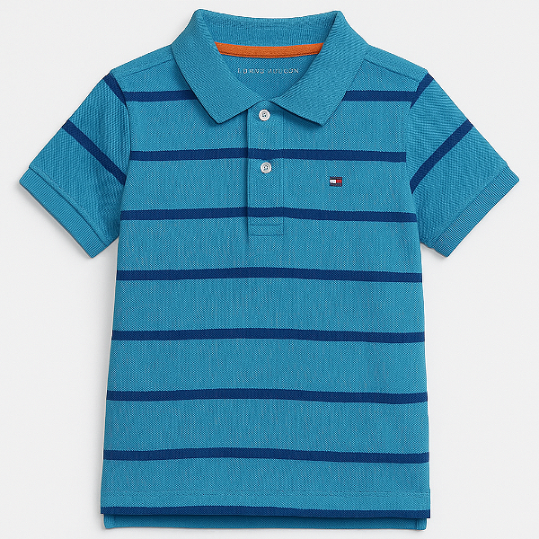 Polo TOMMY HILFIGER, manga curta - Azul/ Listrada