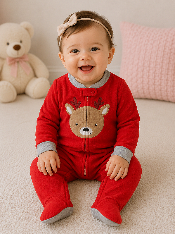 Pijama/Macacão de inverno Carter's (Plush/ Fleece) - Rena