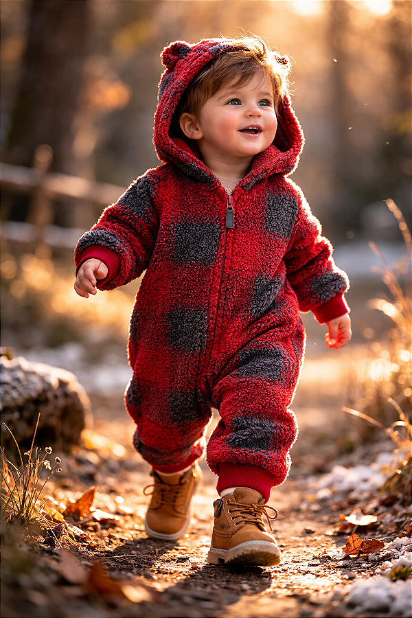 Macacão de inverno Carter's (Plush/ Fleece) - Xadrez/ Telha