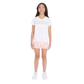 Conjunto Puma - Camiseta e short esportivo (Rosa Claro/Branco)