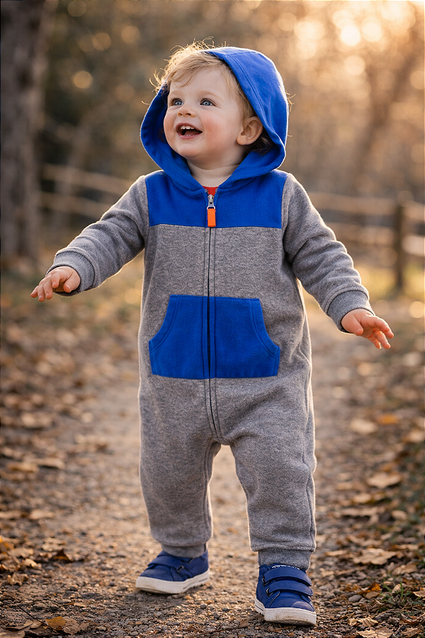 Macacão de inverno Carter's (plush/ fleece) - Azul/Cinza