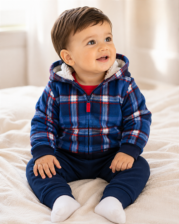 Conjunto Carter's de inverno - Agasalho, body e calça - Xadrez