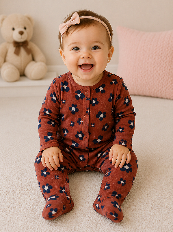 Pijama/Macacão de inverno Carter's (Plush/ Fleece) - Leopardo/ Marron