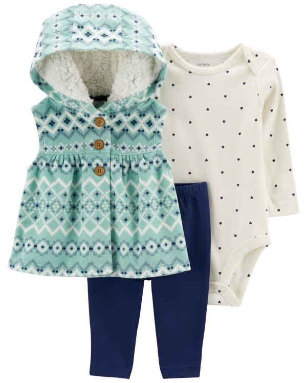 Conjunto Carter's - Colete, body e calça - Estampado/Corações