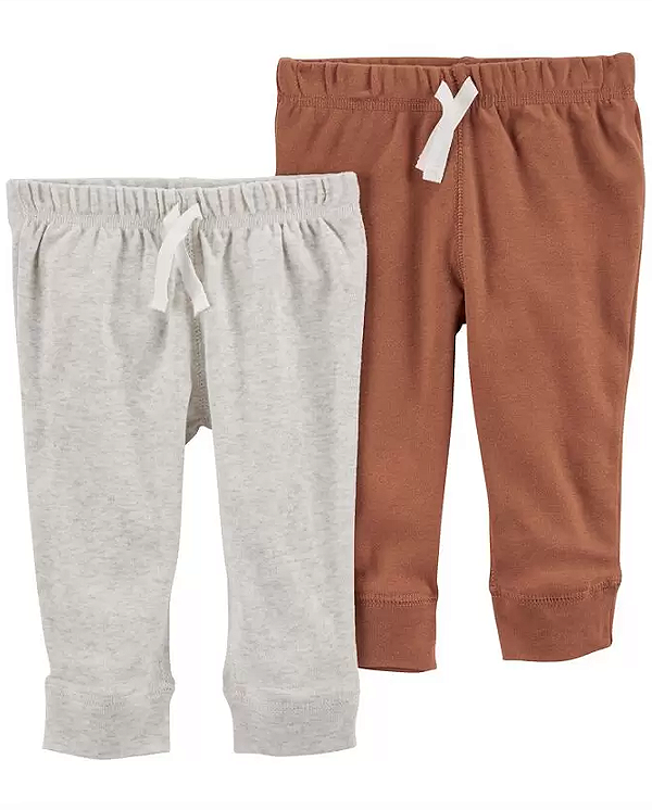 Kit calça moletom bebê 2 peças cós elástico - Cinza/Marrom