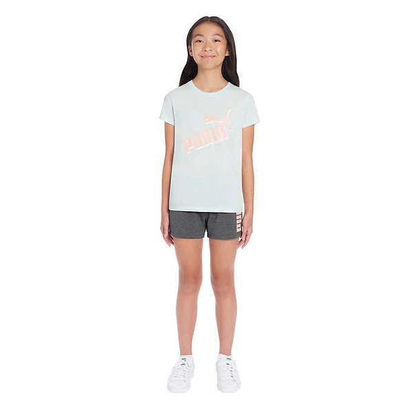 Conjunto Puma - Camiseta e short esportivo (Verde Claro/Cinza)