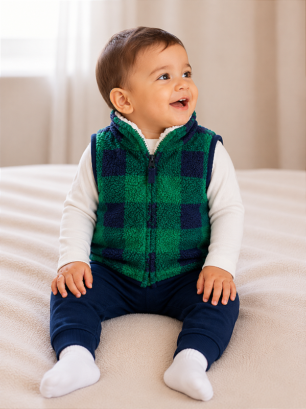 Conjunto Carter's - Colete, body e calça - Xadrez
