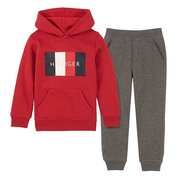 Conjunto Tommy Hilfiger - Casaco com capuz e calça - Vermelho e cinza